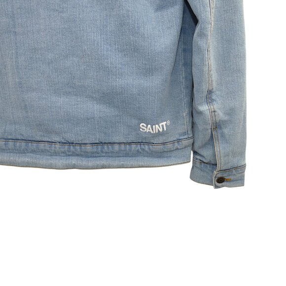 Saint Morta Sherpa Denim Jacket Small Men’s Unisex Oversized Boyfriend Fit - Picture 9 of 10